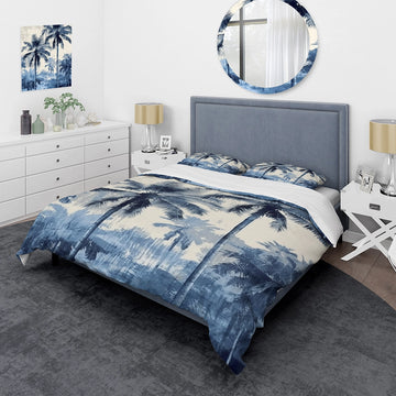 Vintage Blue Palm Trees Shadows II - Duvet Cover Set